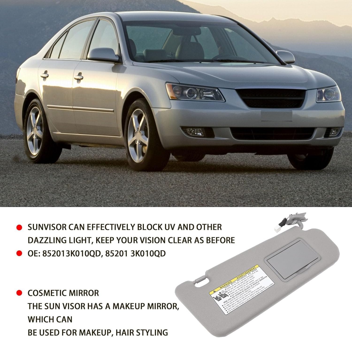 ARAMOX Car Side Sun Visor, Sunvisor Assy Grey 852013K010QD Replacement for Sonata 2006‑2008(Right)