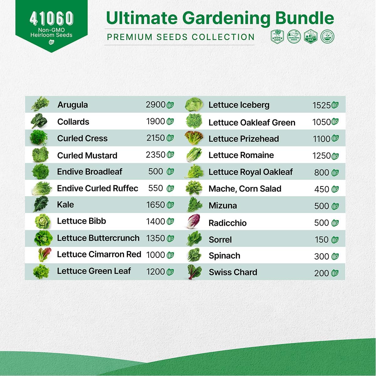 35 Medicinal & Tea Herb Seeds and 22 Lettuce & Salad Greens Seeds Variety Pack Bundle, 41,000+ Non-GMO Heirloom Garden Seeds for Planting Vegetables and Greens for Indoor & Outdoor Gardening