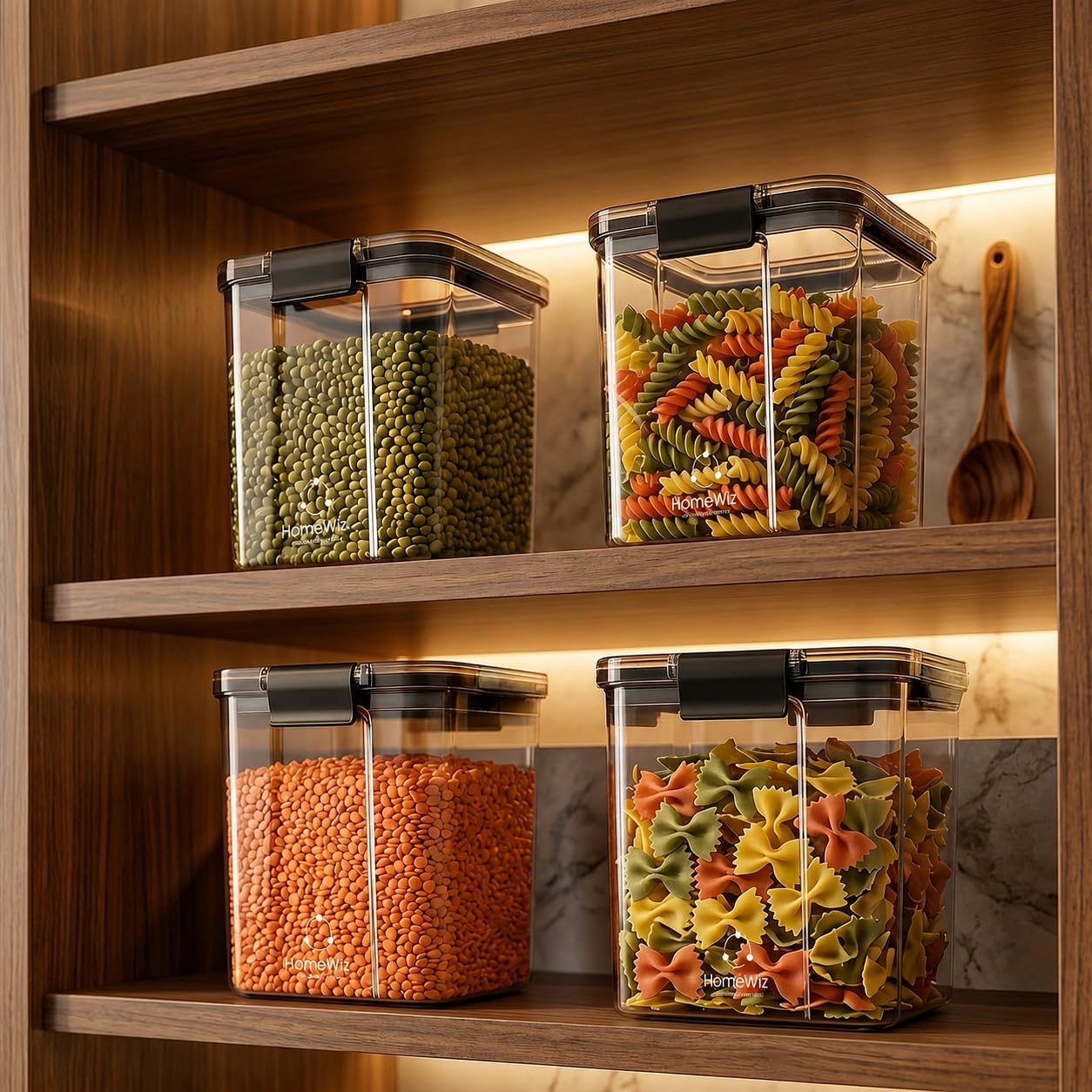 HomeWiz Airtight Kitchen Storage Box 700ml x4 | Containers For Kitchen Storage Set | Food Grade BPA-Free Kitchen Containers Set With 2 Side Clip-Lock | Stackable, For Pantry and Fridge Storage