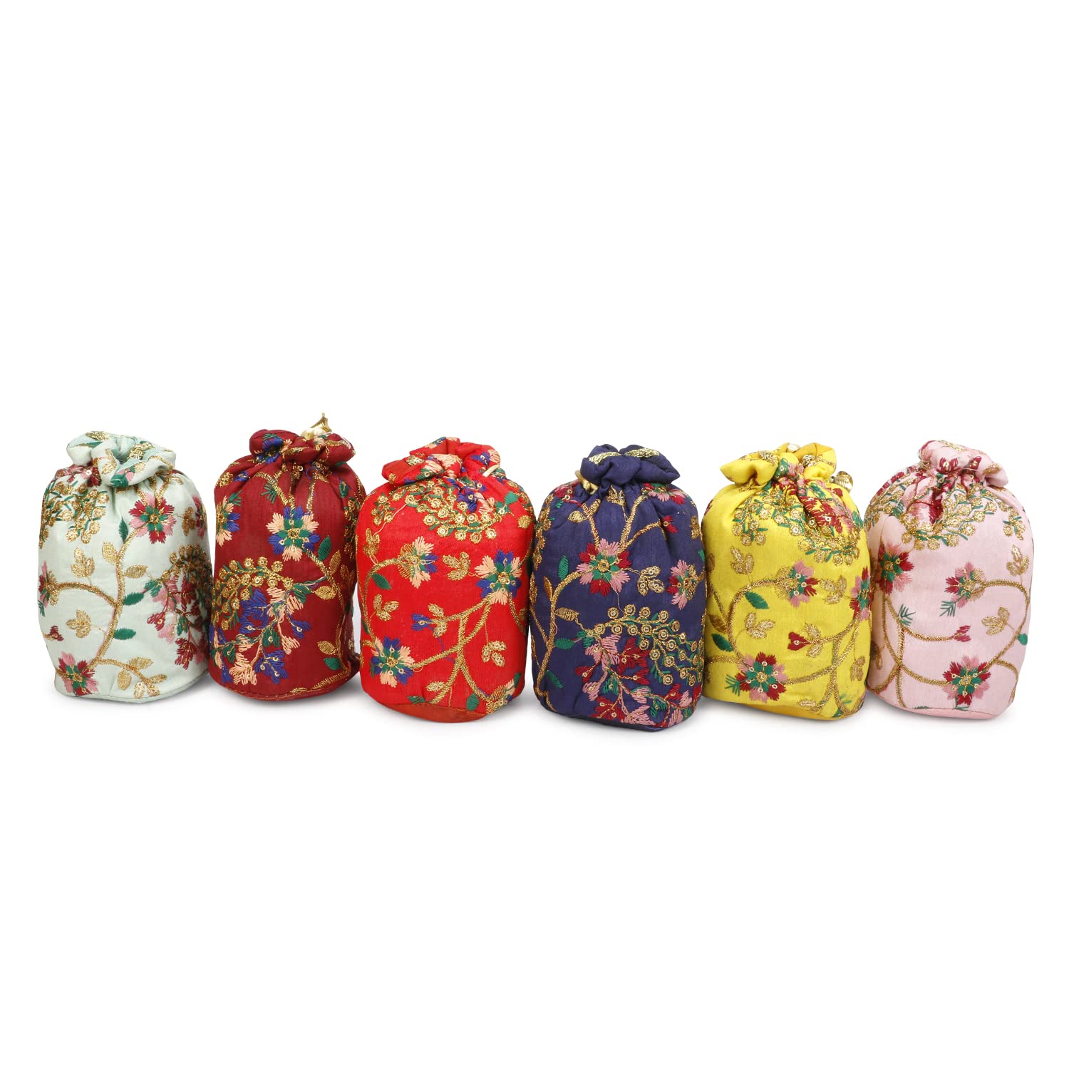 LONGING TO BUYIndian Velvet Potli (Pack of 6 Potli Bag in assorted color), Jewelry Pouch, Coins Pouch