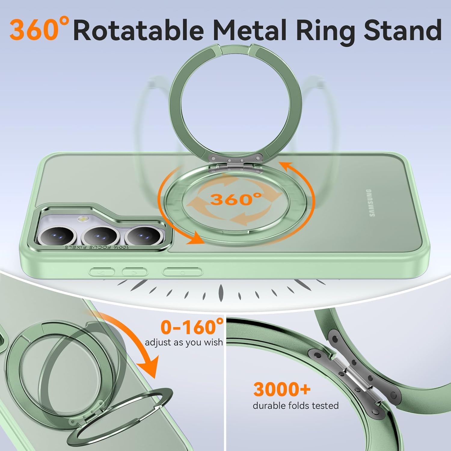 Oneagle 360° Spin Magnetic Stand for Samsung Galaxy S25 Case Translucent [Fit for Magsafe], Matte Hard Back Slim S25 Phone Case 6.2" with [Rotatable Kickstand Ring] [15FT Mil-Grade Shockproof]-Green - Image 2