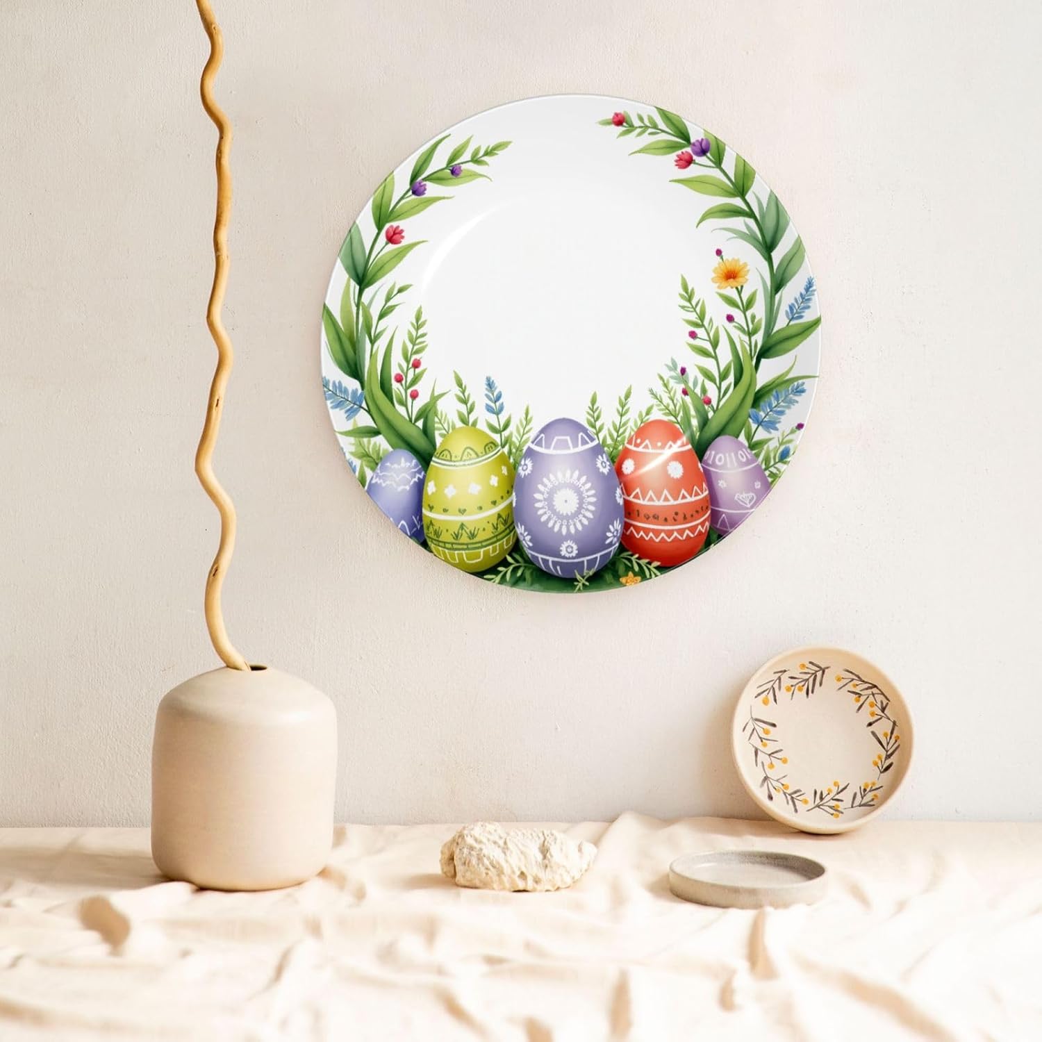 Easter Background Style Ceramic Plate Display Decorative Plate With Stand Wall Hanging Plate For Home Decor 10 Inch