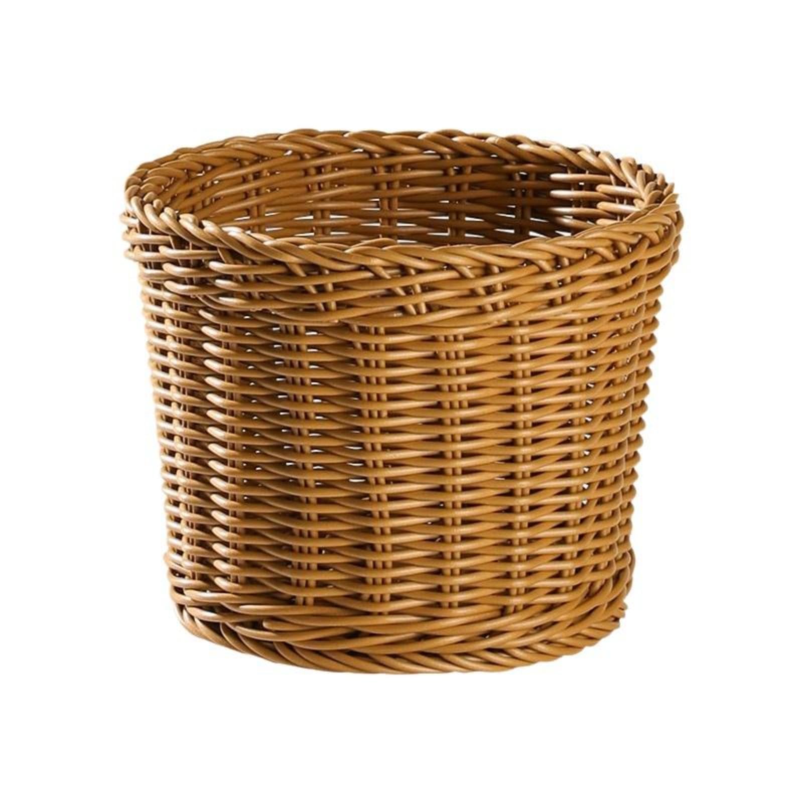 Wicker Desktop Organizer, Faux Rattan Storage Box, Cute Round Pen Holder, Multi-Functional Makeup Brush Holder for Home Office Vanity Large 15x12cm Brown-image-46