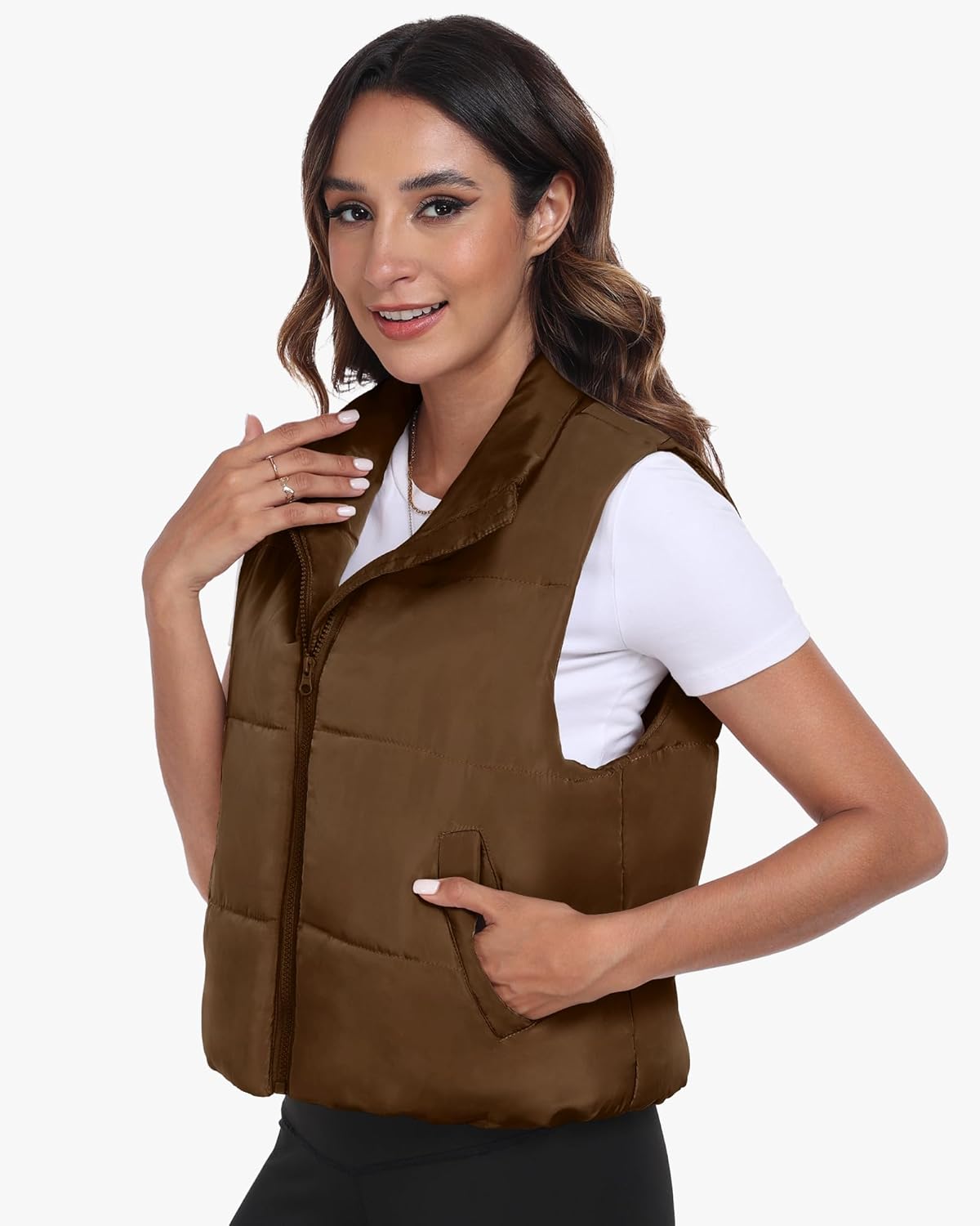 Memorose Puffer Vest for Women Winter Outwear Jacket Cropped Sleeveless Lightweight Fashion Fall Coat with Pockets - Image 2