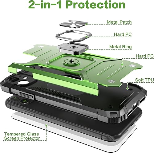 Miniatura 6 de Funda delgada para iPhone 11 con protector de pantalla, absorción de golpes, resistente a prueba de caídas, con soporte de automóvil, funda