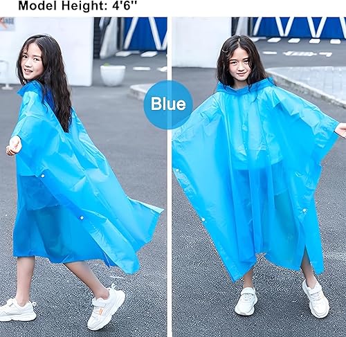 Vista 2 de Ponchos de lluvia impermeables para niños, paquete de 2 chaquetas de lluvia de emergencia con capucha con cordón para niños y niñas, Disney viajes