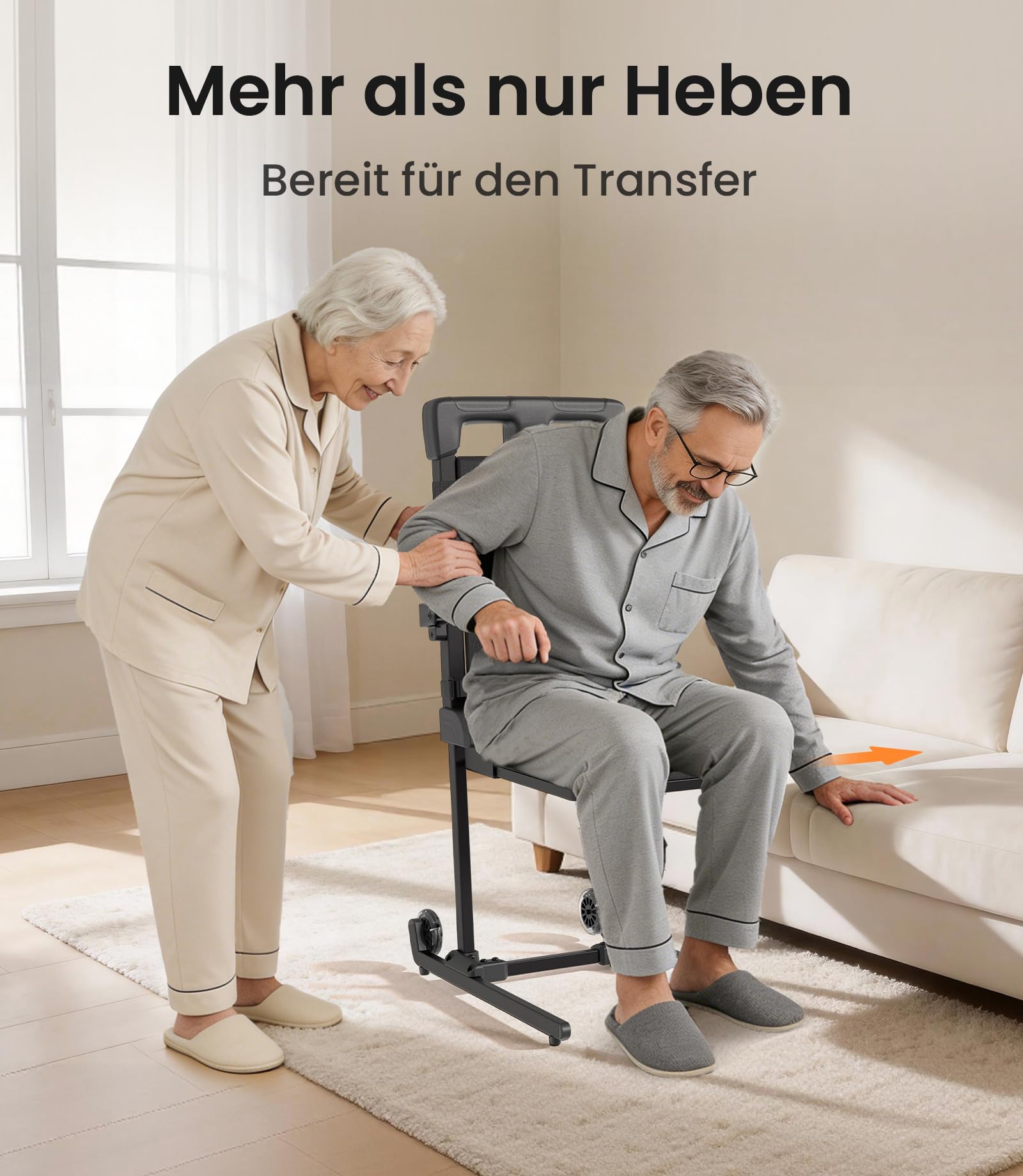 VOCIC AX25 Elektrischer Aufstehsessel bis 160 kg, leicht & mobil | Senioren Pflege Zuhause, leichte Aufstehhilfe nach Sturz, mobiler Hebesessel mit großen Rädern, Transfer Sofa Bett 160KG