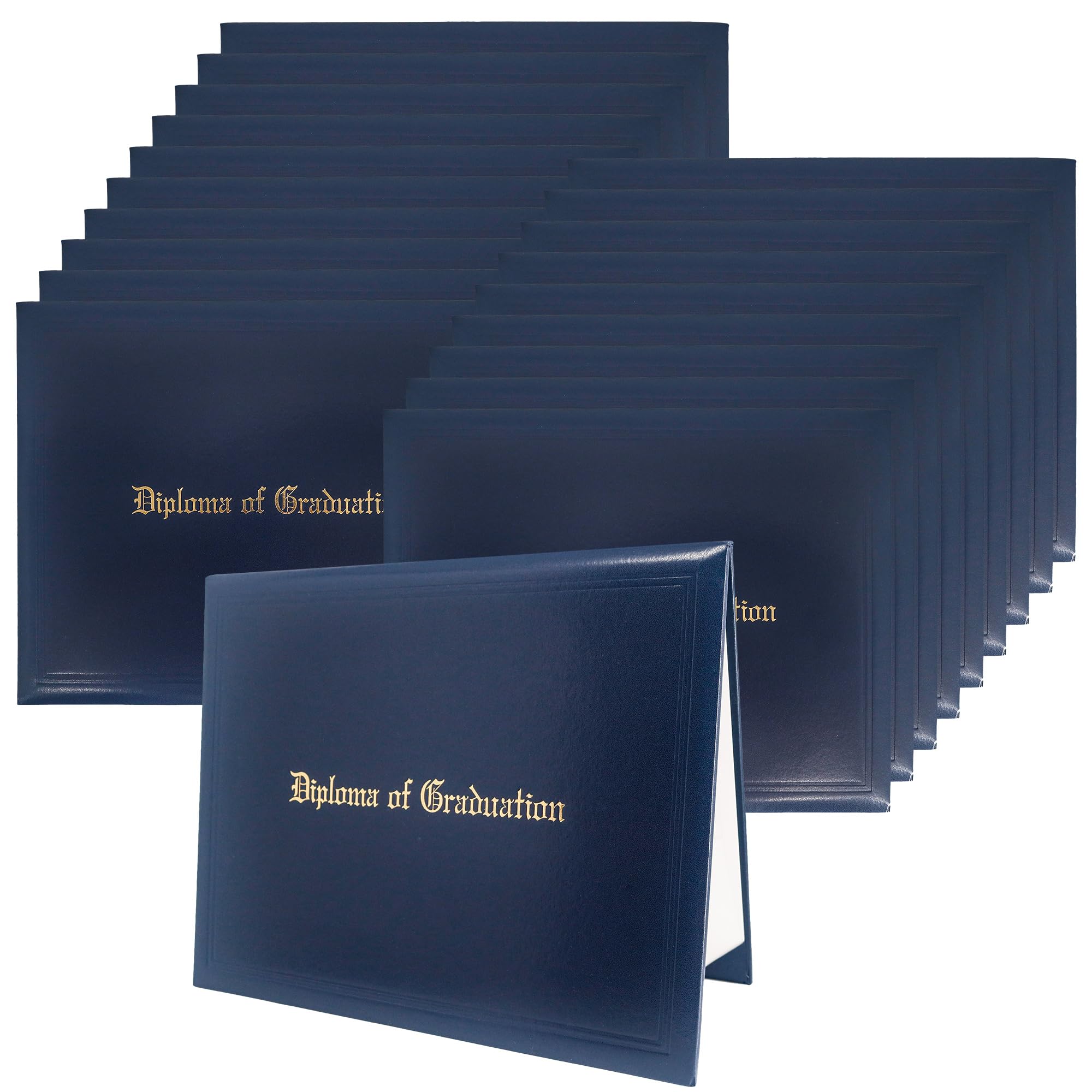 GraduatePro 20 Pack Imprinted Diploma Cover 8.5x11, Graduation Certificate Document Presentation Holder Smooth Leather Letter Size Navy