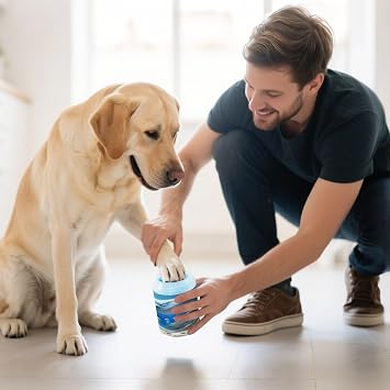 Qilmy Sea World Dog Paw Cleaner Cup with Silicone Bristle, Portable Pet Foot Washer Brush for Small Medium Large Dogs and Cats Muddy Paw Cleaning