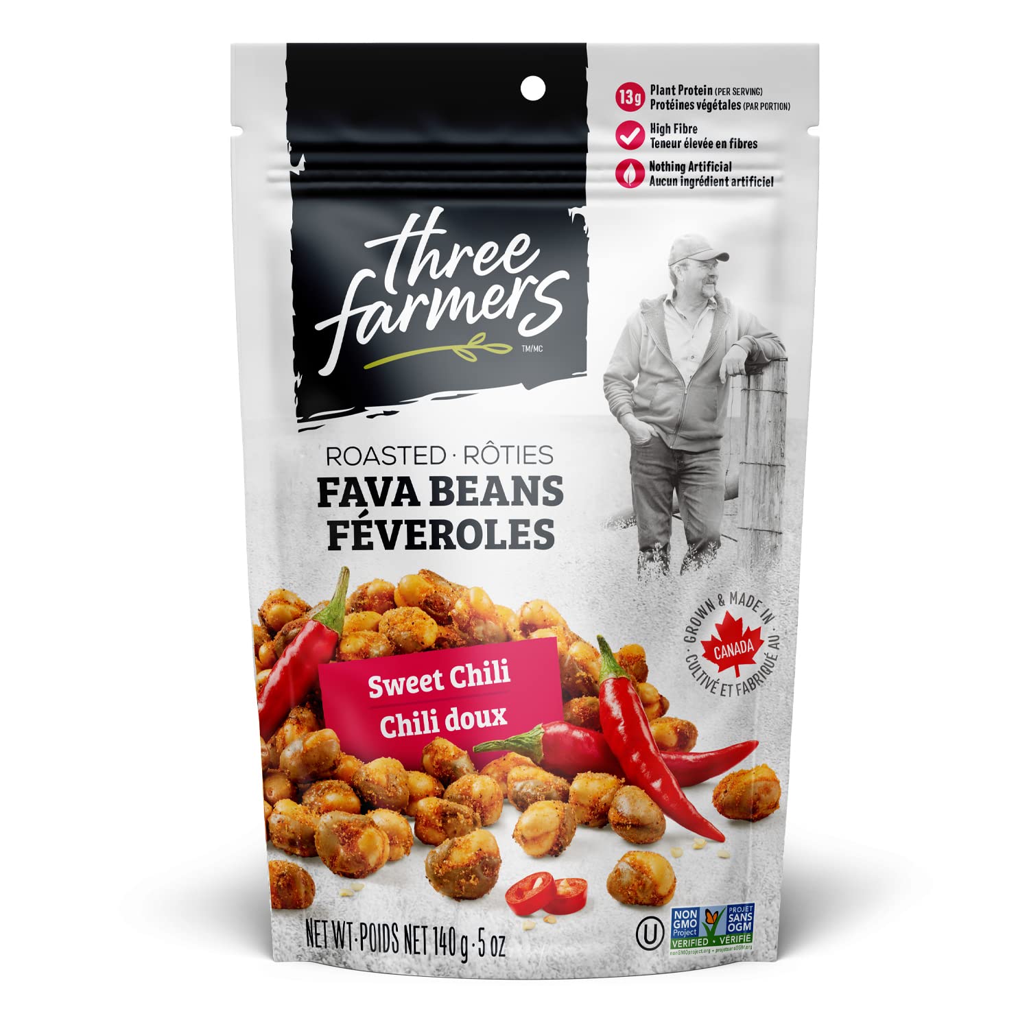THREE FARMERS Roasted Fava Beans Sweet Chili, 140 GR