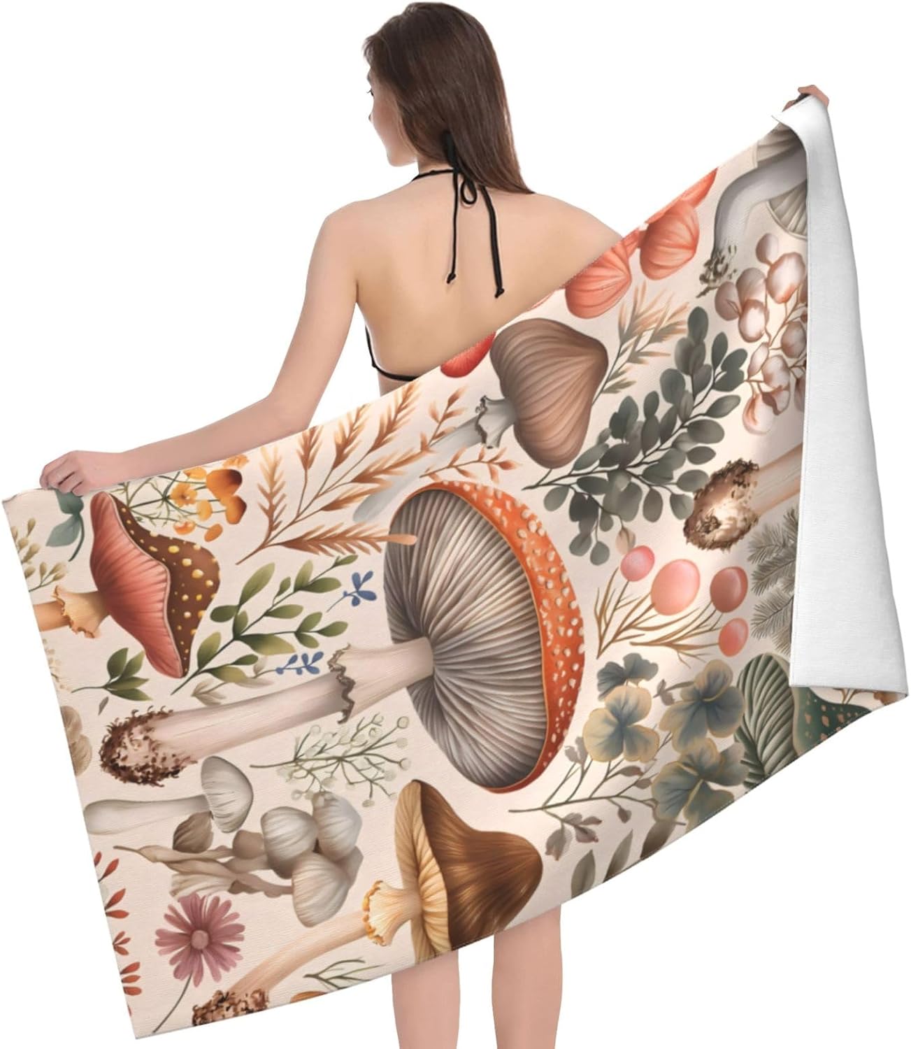 Botanical Mushroom Beach Towel 31inx51in, Artistic Sand-Free Microfiber Bath Towel Ultra Soft Quick Dry Pool Towel Absorbent Towel Lightweight Towel for Swimming Bathroom Decor