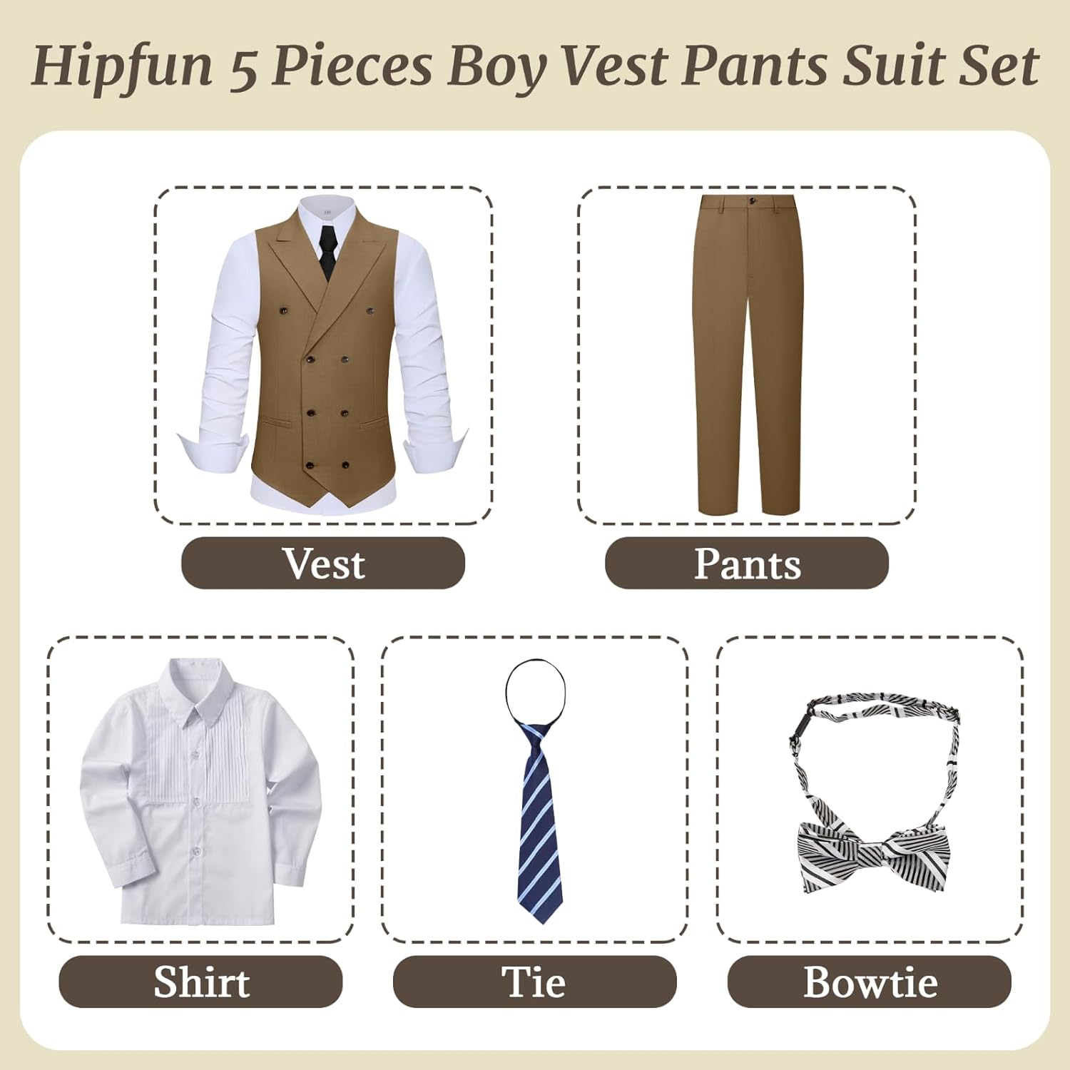 Boys Suits 5 Piece Slim Fit Double Breasted Boys Formal Suit Vest Dress Pants Set Kids Boy Tuxedo Wedding Outfit - Image 3