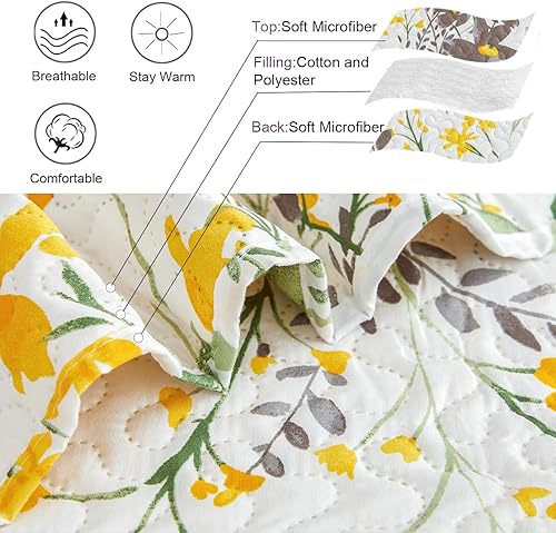 Miniatura 10 de Ycosy Juego de edredón floral morado, tamaño matrimonialqueen, reversible, colcha de campo ligera, juego de ropa de cama con estampado de tulipanes