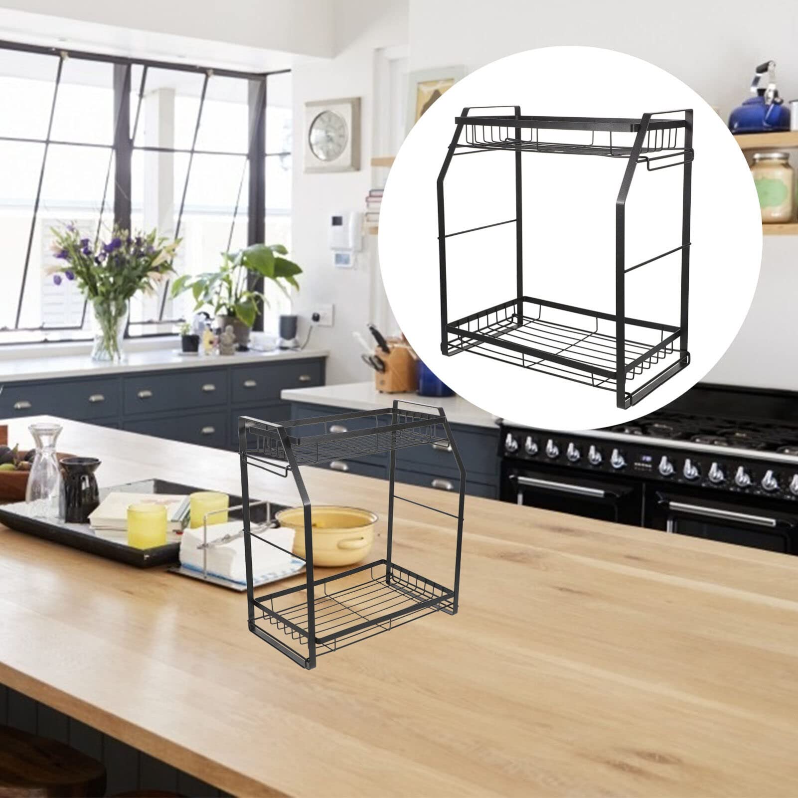 Kichvoe Scaffale Portaspezie in Ferro Doppio Strato Staccabile per Cucina Nero Organizer per Condimenti e Spezie