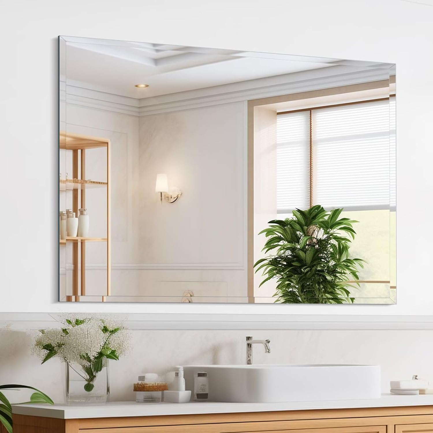 Frameless Mirror for Bathroom Vanity,with Polished Edge,Hangs Horizontally Or Vertically,Entryways,Room,Shatterproof (Y-24x30in)