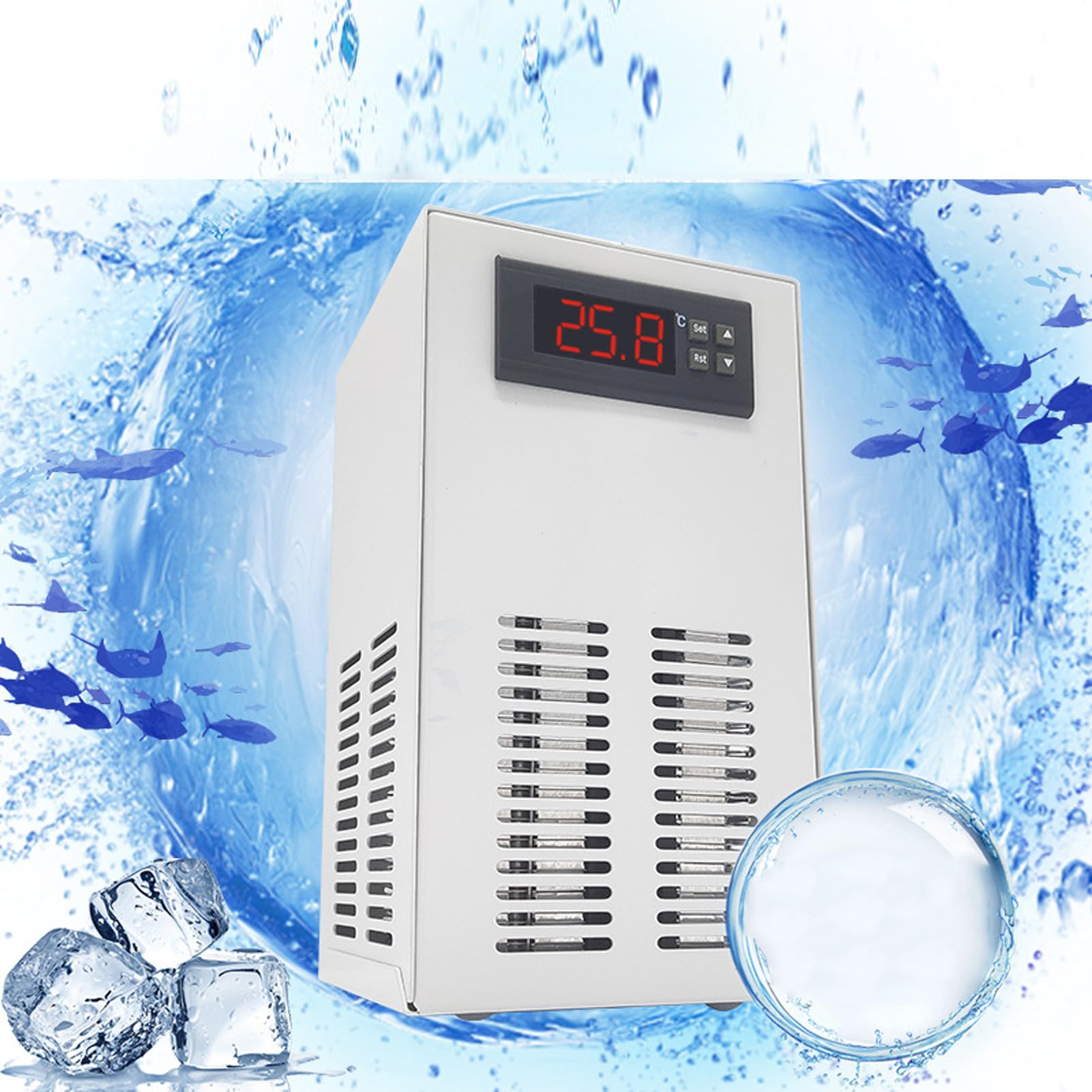 Aquarium-Kühler, 120 W, Wassertank-Heiz- und Kühlsystem für 35 l-Aquarien, elektronischer Temperaturregler mit 10 bis 40 Grad Celsius Bereich und geräuscharmem Betrieb 30 bis 35