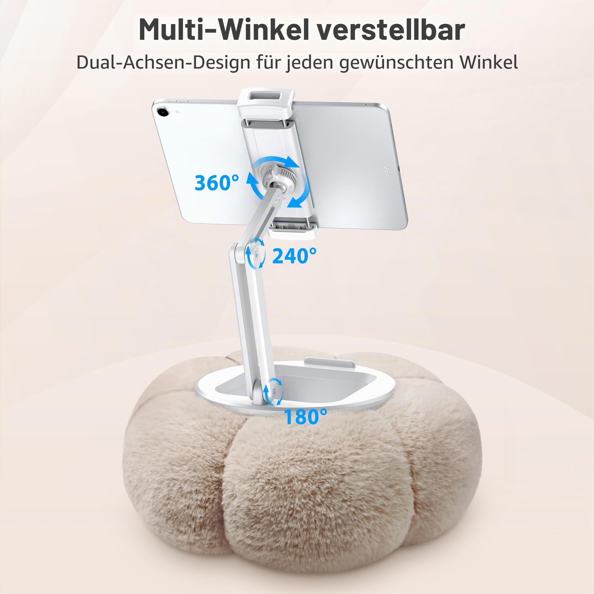 CreaDream Pumpkin Kindle Halterung Kissen, 360° Verstellbarer Tablet IPad Ständer mit Abnehmbarer Snackschale, Kindle Zubehör Kompatibel mit 4,7-13 Zoll Geräten für Bett, Sofa, Videos Shauen (Khaki)