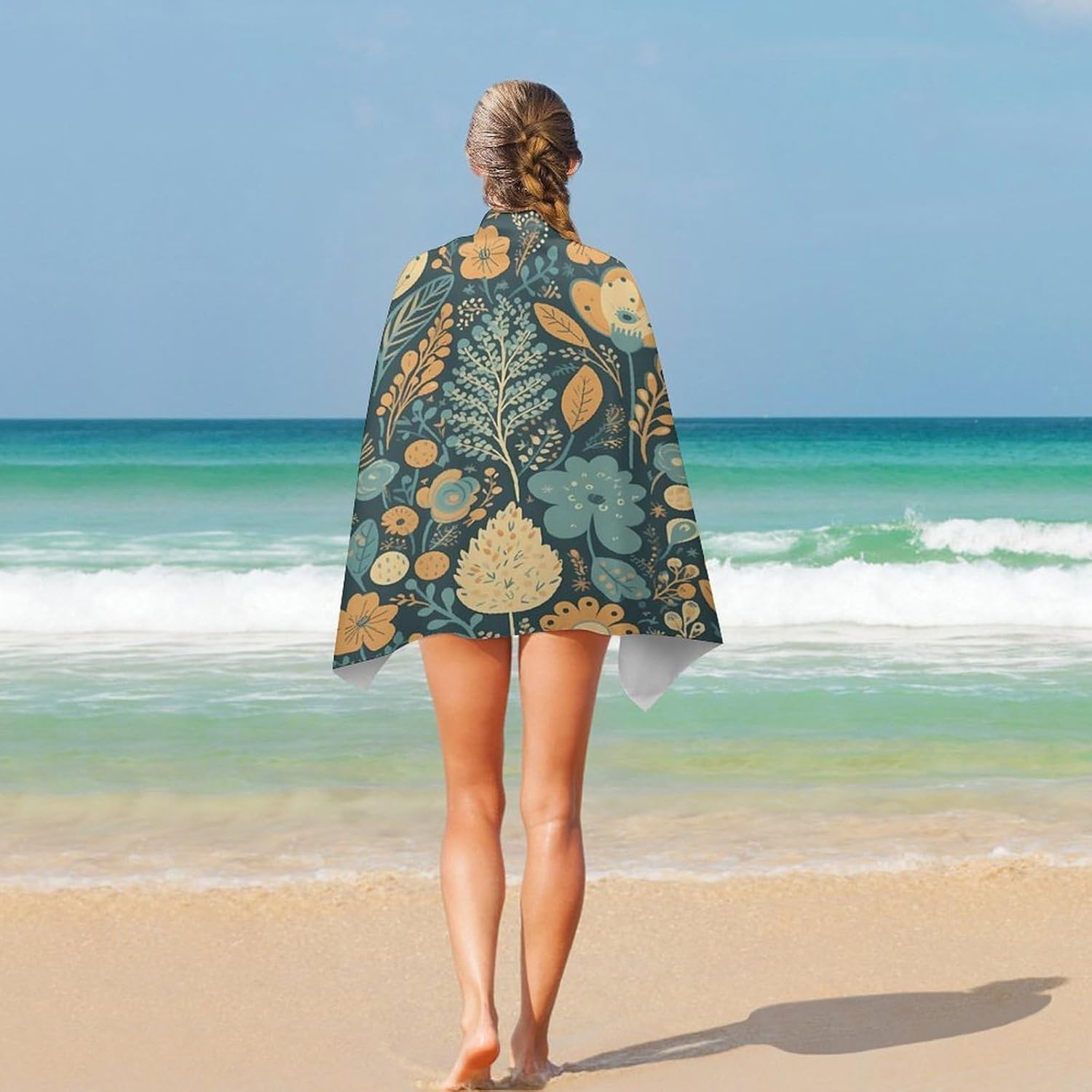 Swimming Towel, Decorative Flowers Printed Fashion Towel,Portable Towel,Durable Towel