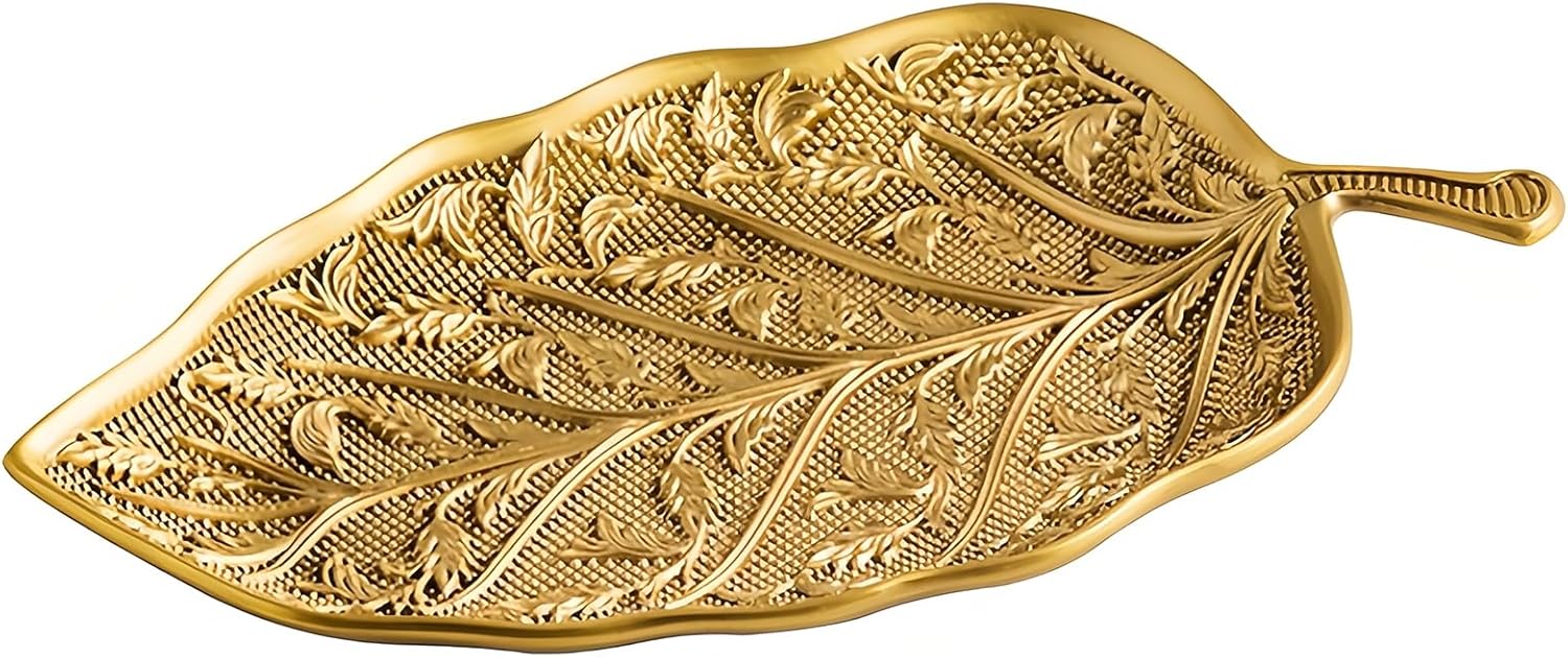 Brass Leaf Jewelry Dish Tray,Gold Decorative Ring and Trinket Holder-Decorative Trinket Dish for Rings Earrings Necklaces Bracelet Watch Keys, Birthday Mother's Day Christmas Gift for Women
