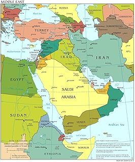 24"x28" Poster: Large Scale Political map of The Middle East with Major Cities - Middle East Asia [Laminated]