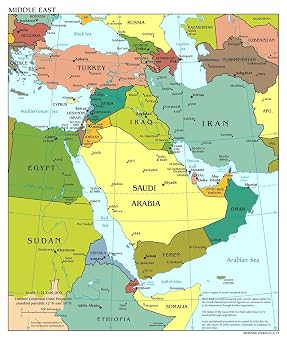 24"x28" Poster Large Scale Political map of The Middle East with Major Cities - Middle East Asia [Laminated]