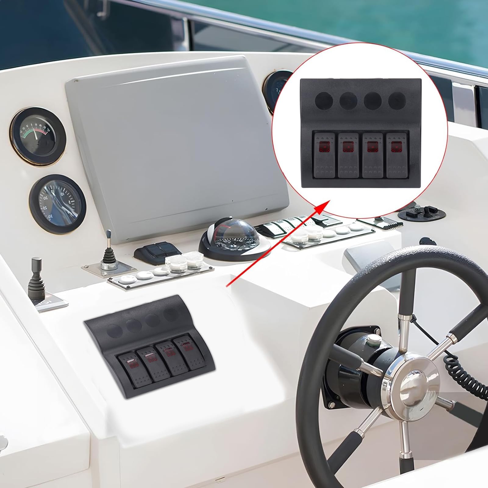 Panel de Interruptor Marino de 4 Bandas IP65 Panel de Interruptor de Encendido y Apagado Precableado a Prueba de Agua con Protector de Sobrecarga Control Fácil Barco RV DC12V 24V