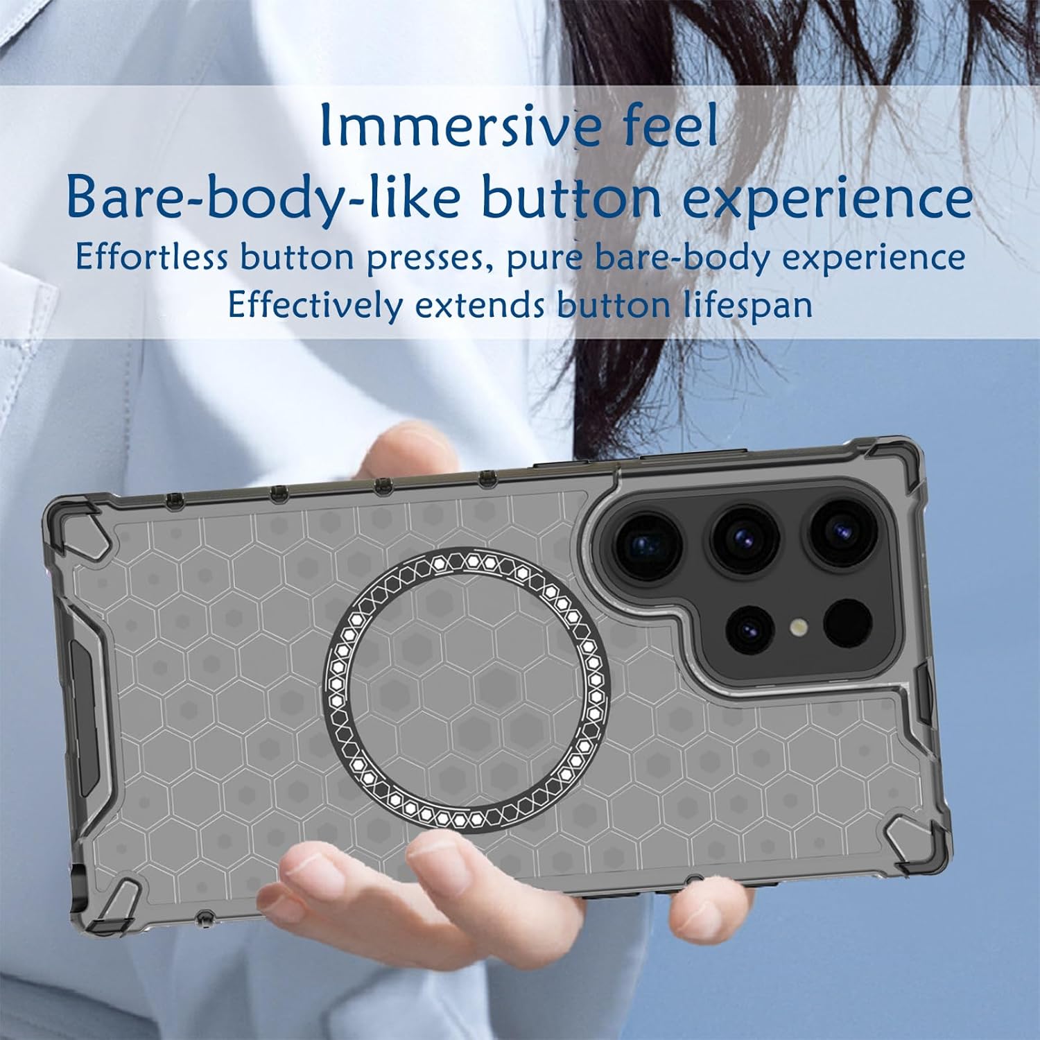 for Samsung Galaxy S22 Ultra Case Magnetic, Honeycomb Semi-Transparent Military-Grade Shockproof Anti-Scratch Protective Phone Case for S22 Ultra 6.8”, Black - Image 4