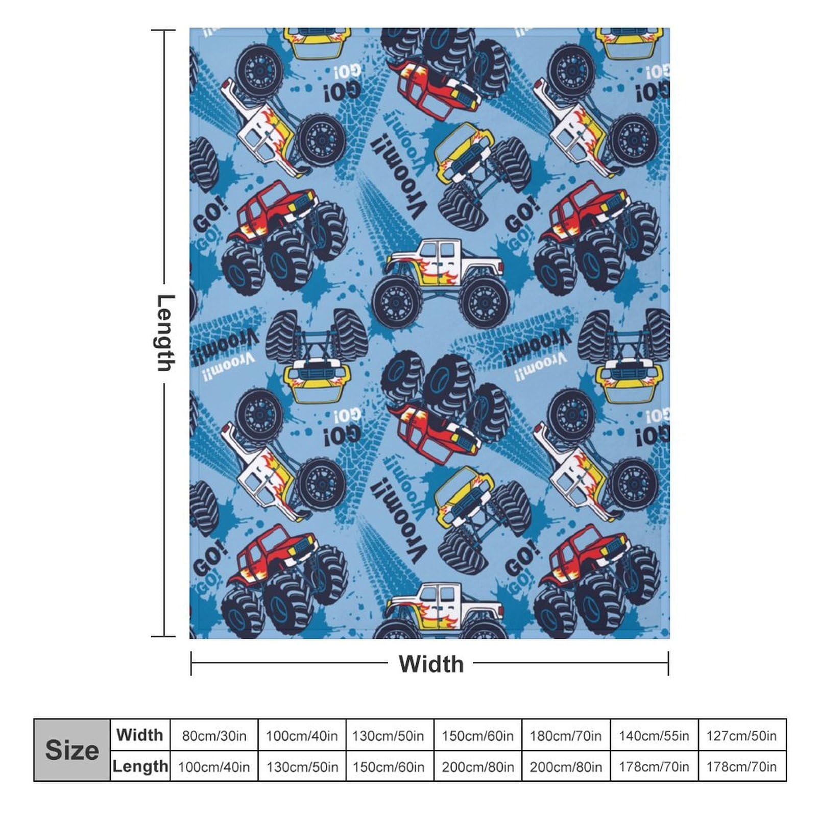 Vhcawsu Monster Trucks Throw Blanket Vehicle Cars Cozy Blankets for Kids Baby Soft Sofa Blanket Couch Bed Fuzzy Thermal Fleece Travel Blankets 50 X 60 in Home Holiday Decor