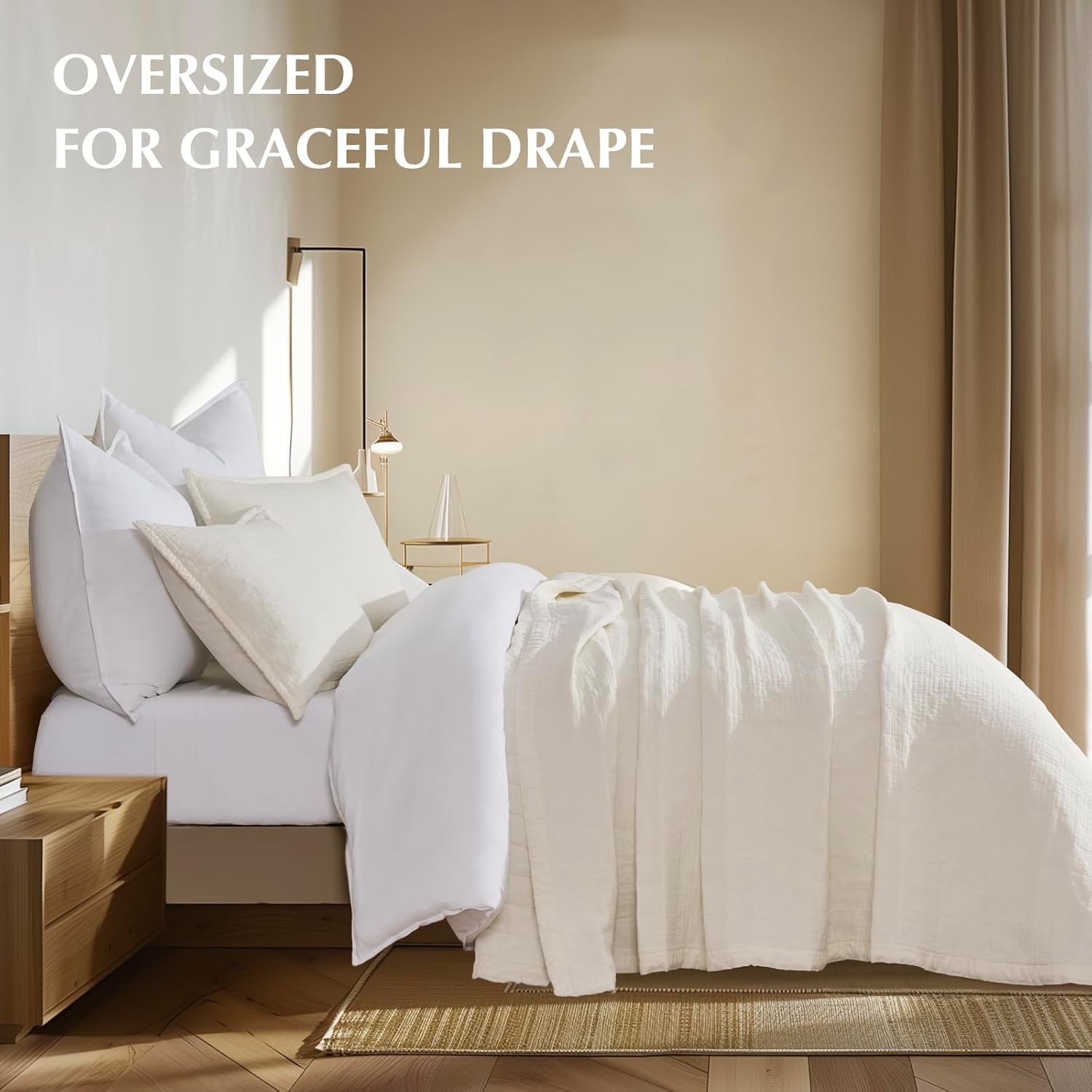 EVERGRACEHOME Stonewashed Cotton Quilt Set King Size, Ultra Soft Oversized Bedspread Coverlet Set, Lightweight Crinkle Box Stitch Bedding Sets for All Season, with 2 Shams, Ivory White - Image 3