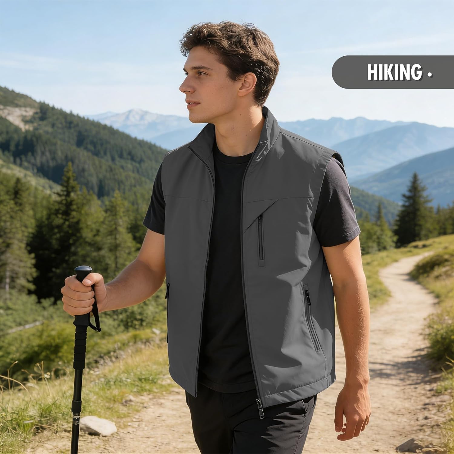 Men's Lightweight Vest Work Photo Cargo Sleeveless Jacket for Hiking Travel