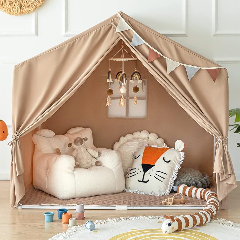 Razee Kids Indoor Play Tent with Mat, Playhouse Tents for Kids Ages 3-8 | Large Playhouse Toddler Tent Indoor, Castle Tent for Girls Boys, Play Cottage, Kids Toy House Birthday Gift - 57x 35.5 x 53"