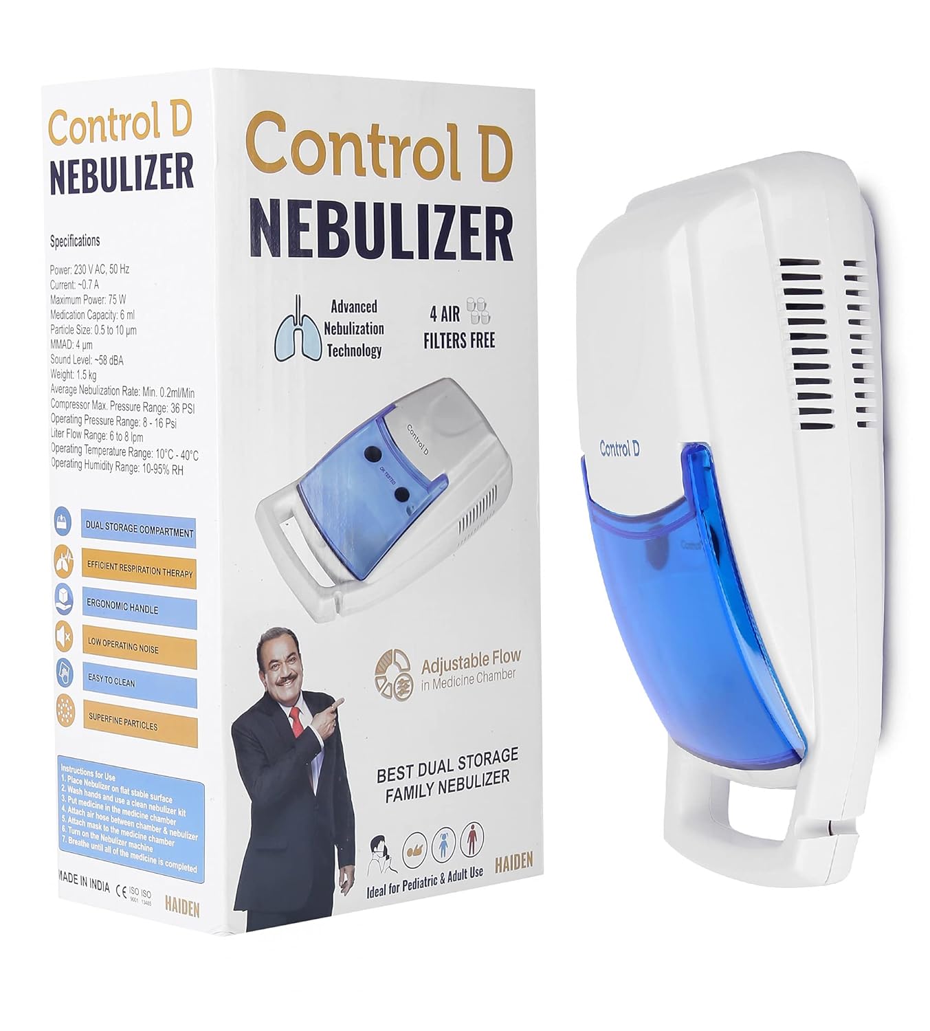 Control D best compressor full kit nebulizer baby and adult mask, with white Control D best compressor full kit nebulizer baby and adult mask, with white