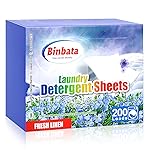 Binbata Laundry Detergent Sheets, 200 Loads Fresh Linen Scent Hypoallergenic Eco-Friendly, Biodegradable Plastic Free Liquidless Laundry Sheets Suitable for Sensitive Skin