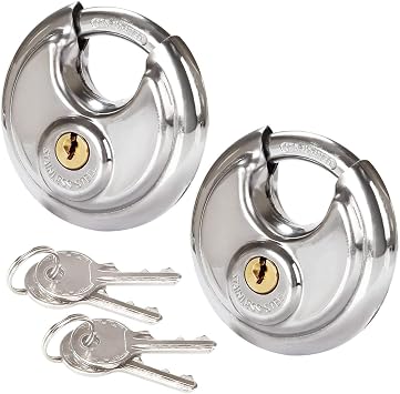 2 Pcs Discus Locks Stainless Steel Round Padlock Heavy Duty Rustproof Disc Padlock, disc Lock for Storage Unit by STARVAST, 2-3/4 in. Wide Keyed Different