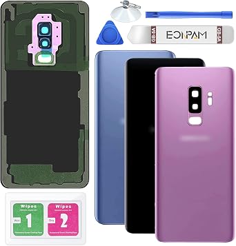 Back Glass Replacement for Samsung Galaxy S9+ Plus SM-G965 Back Cover Rear Housing with Camera Lens + Repair Tool Kit Genuine Rear Glass Purple