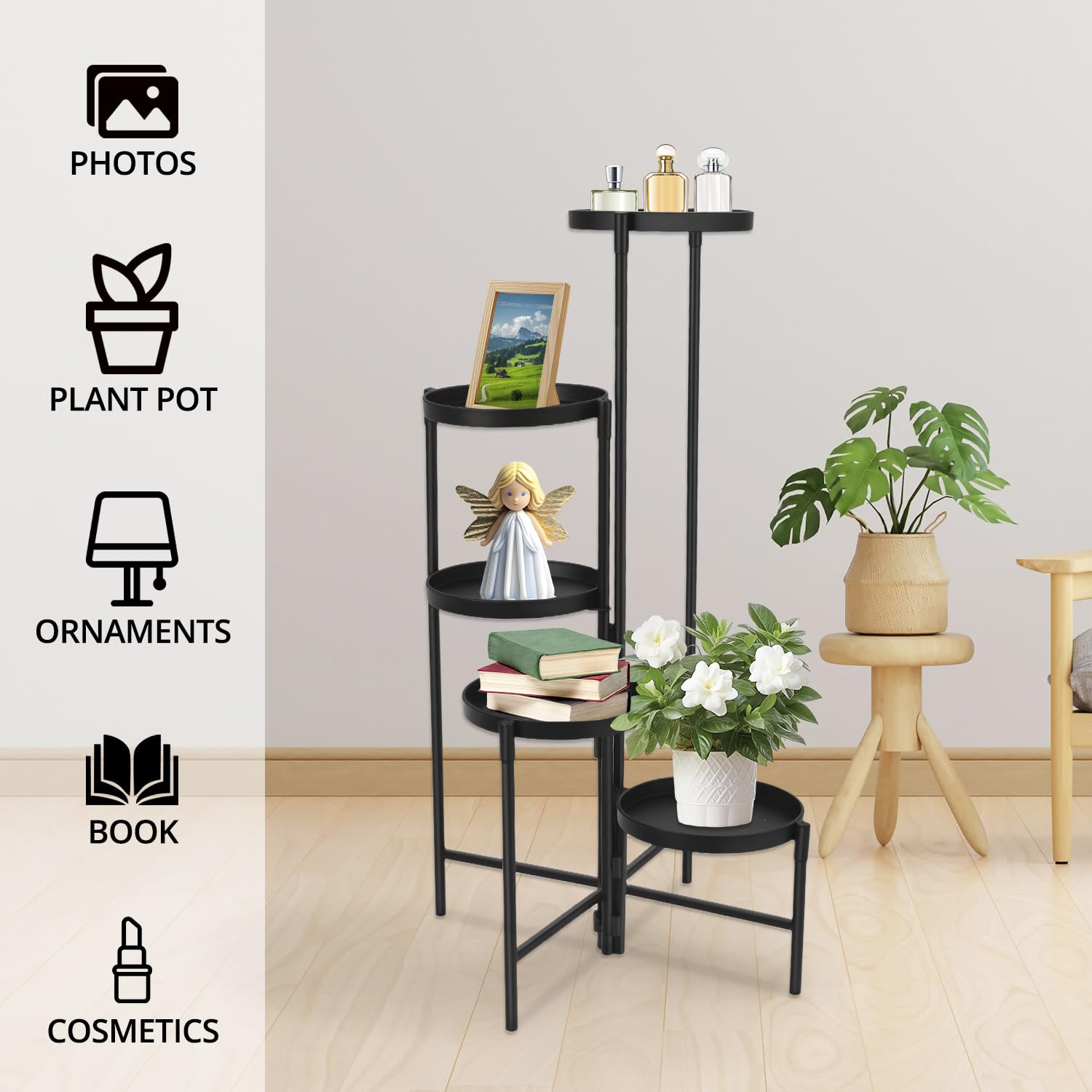 QWORK® 5 Tier Metal Plant Stand , Indoor Outdoor Plant Shelf , Tiered Flower Stand , Black - Image 4