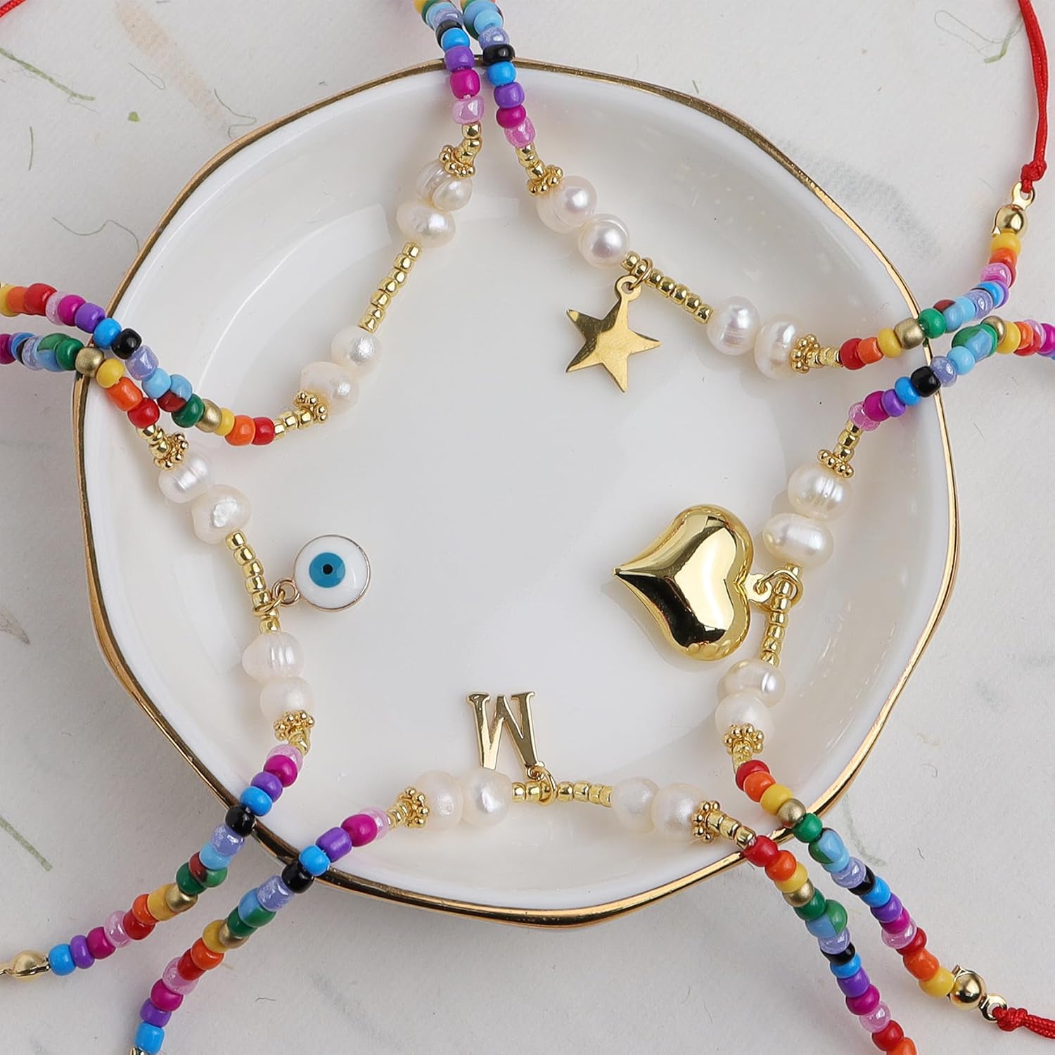 Bohemia Gold Seed Beads Pearl Bracelets for Women, Dainty Handmade Adjustable Boho Colorful Friendship Strand Bracelet Summer Beach Jewelry Gift - Image 3