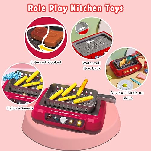 Miniatura 5 de Juego de accesorios de cocina para niños, juego de cocina para niños pequeños, juego de cocina para acampar con comida que cambia de color, juego de