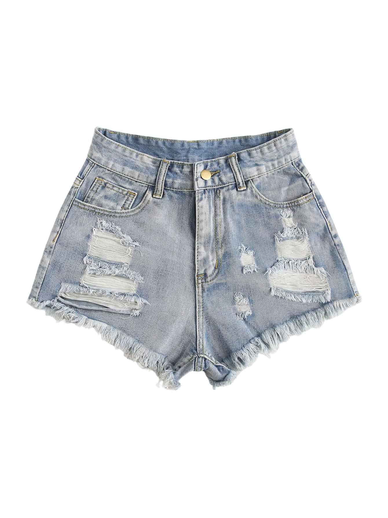 GORGLITTER Women's Denim Jean Shorts Trendy High Waisted Shorts Jorts Western Cowgirl Rodeo Grunge Outfits, Casual Dressy Ripped Hem Shorts Bottoms with Pockets