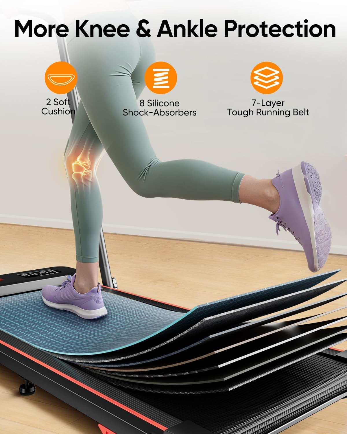 Walking pad Treadmill with Incline & Handle Bar, Folding Treadmill for Home Small Spaces, Compact Portable Under Desk Treadmill,Dual LED Display, 2.5Hp Quiet Running pad, APP, 300 lbs Capacity image 6