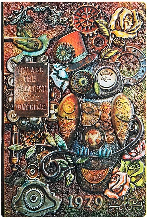 Composition Embossed Handmade Hardcover PU Leather Vintage Journal Notebook Travel Diary 8.3''5.7'' 200 Page for Gift Boys Work Journal (Color : Brown) (Multi Colored)