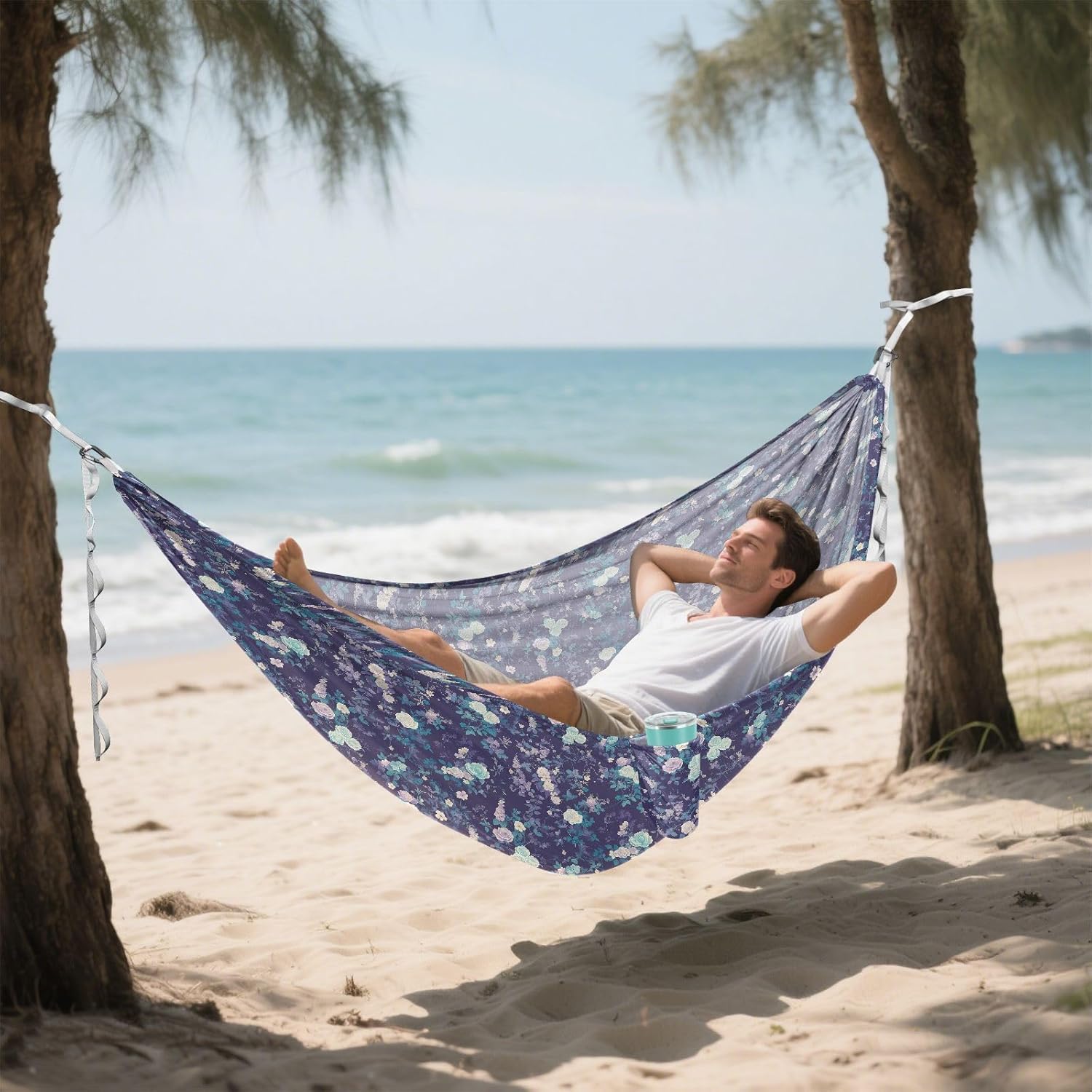 Aesthetic Purple Blue Roses Camping Hammocks Tree Hammock for Outside Camping Essentials
