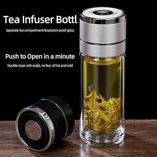 Miniatura 6 de Botella infusora de té, taza de té de vidrio borosilicato de doble pared con filtro de acero inoxidable, vaso de té con difusor de té, taza de té