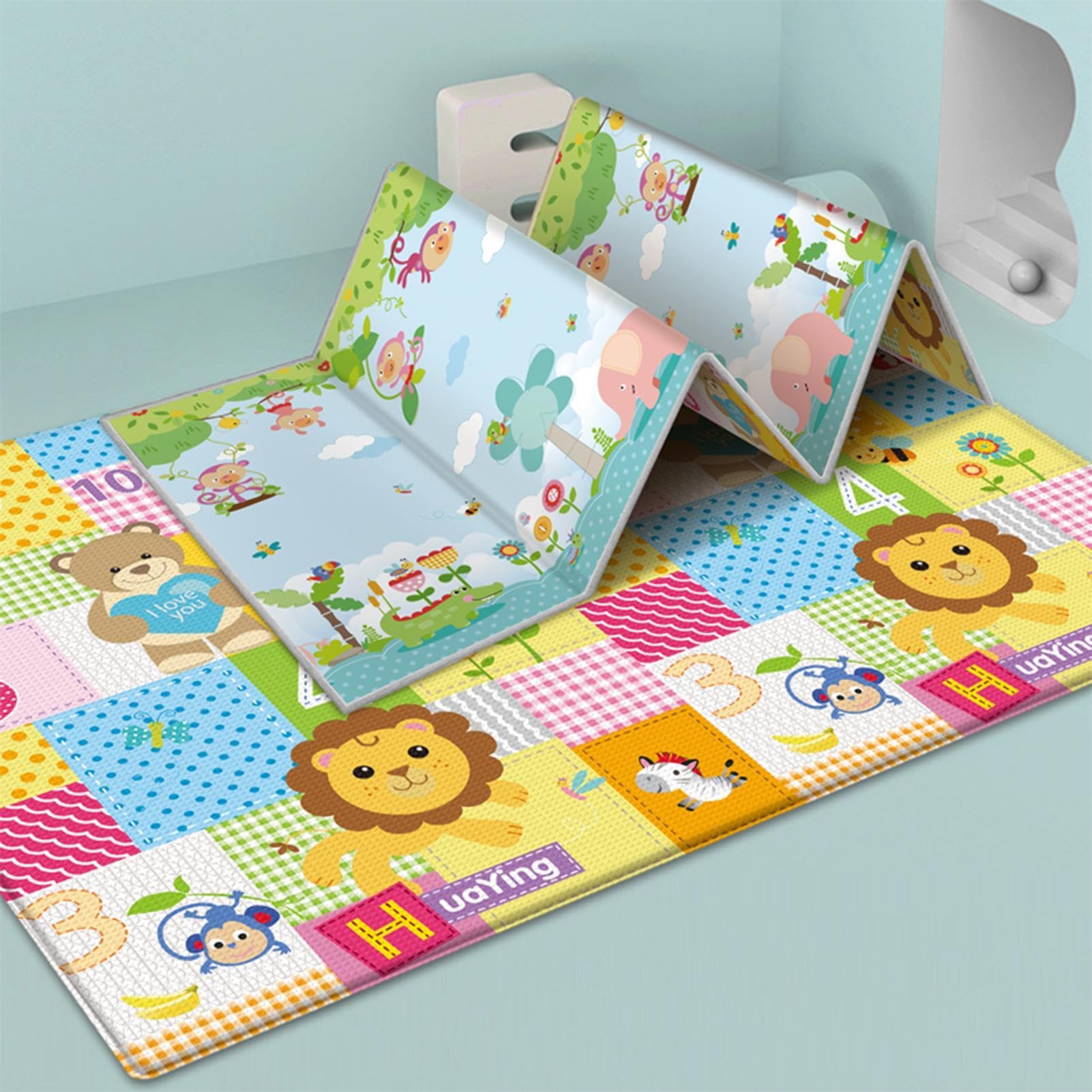 Tapis De Jeu pour Nt Bebe Double Face Appliquer À L'intérieur Et L'extérieur Non Toxique 180x100cm Tapis De Sol XXL en Mousse Epais Pliable Reversible Imperméable
