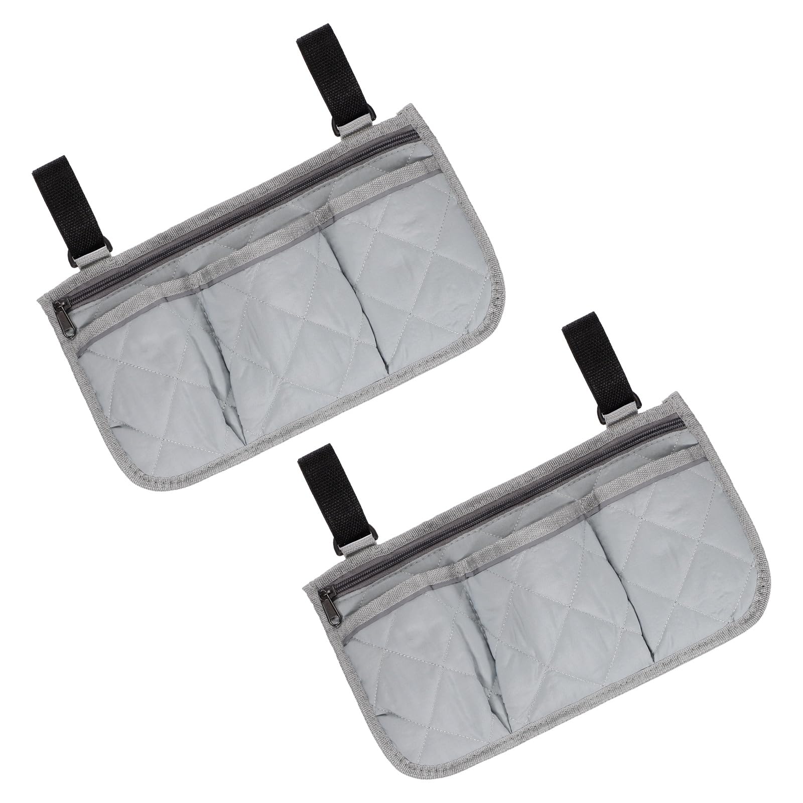 YELARXI Beach Chair Armrest Bag, Beach Side Bag Hanging Storage Organizer with Reflective 4 Pockets Waterproof Pouch 13 x 7" & 2Pcs & Gray - Fit for (Bedside/Outdoor/Camping)
