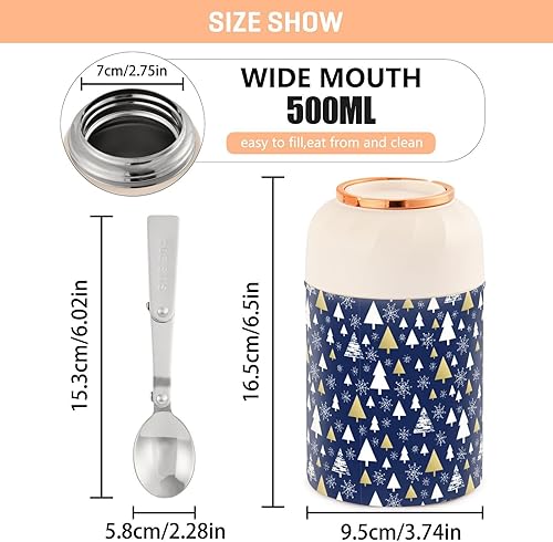 Miniatura 3 de Christmas Forest Snowflakes Food Jar with Spoon Stainless Steel Vacuum Insulated Food Container 17 oz Soup Thermos for Lunch