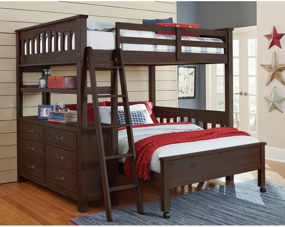 NE Kids Highlands Full Loft Bed with Desk in Espresso