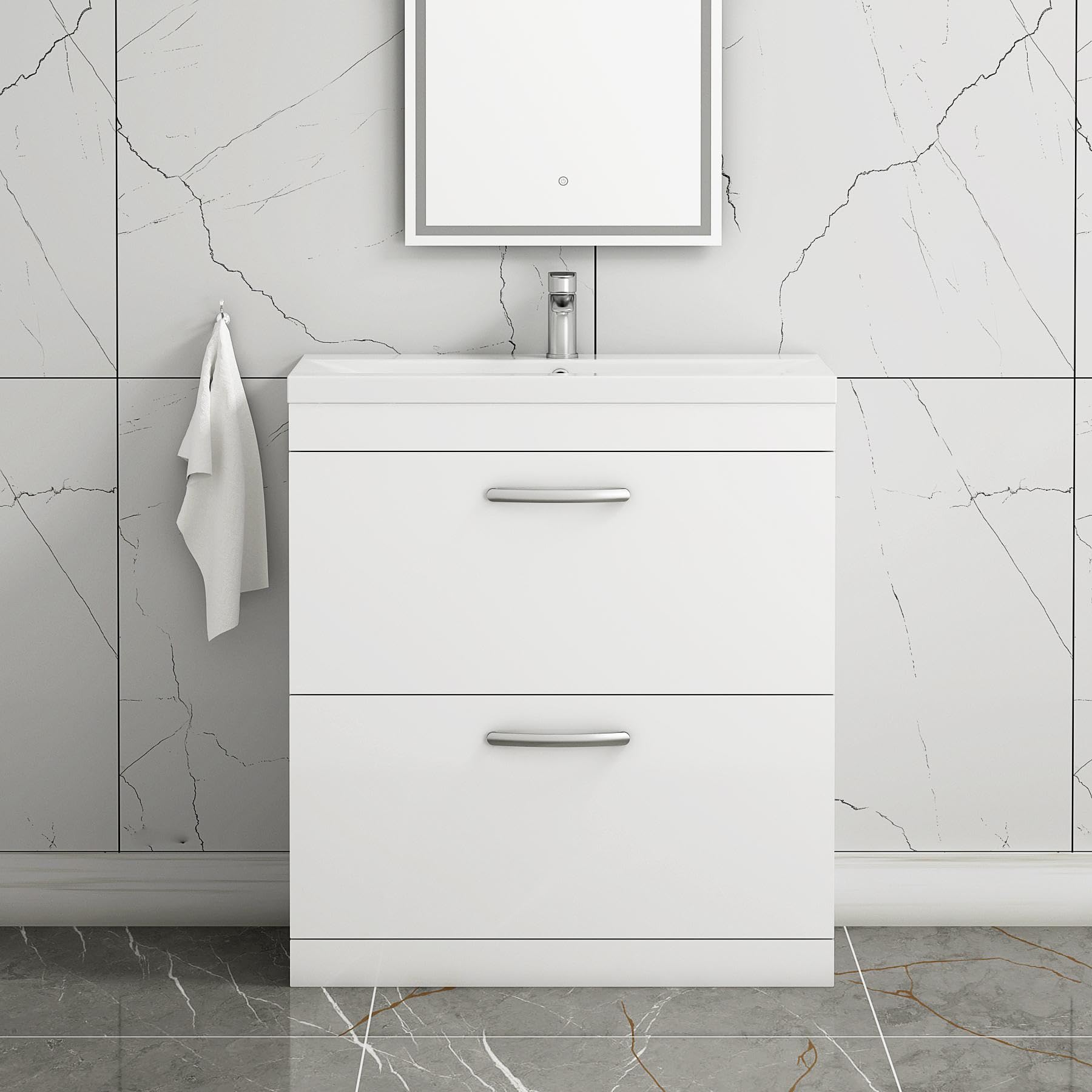 Turin 800mm Floor Mounted Vanity Unit Bathroom Furniture Gloss White 2