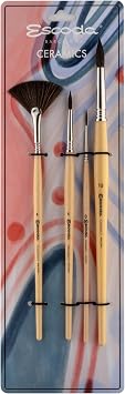 Escoda | Ceramic | Ceramic Set with 4 Synthetic Brushes | Size 0,4,4,10 | 4 Brushes | Synthetic Tendo | Fan + Round Pointed fine tip + Round Pointed