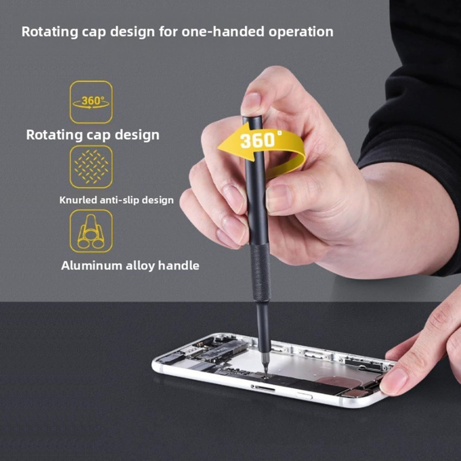 Set di cacciaviti elettrici 156 in 1, 5 livelli di coppia, 140 punte magnetiche, luce LED di tipo C, per riparazione console smartphone, laptop, kit da uomo grigio nero (grigio)
